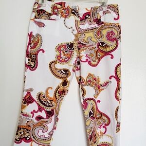 Cache Colorful Paisley Print Pants Womens 0 Cropped 60's